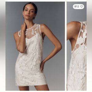 Anthropologie White Sheer Floral Embroidered Mini Dress